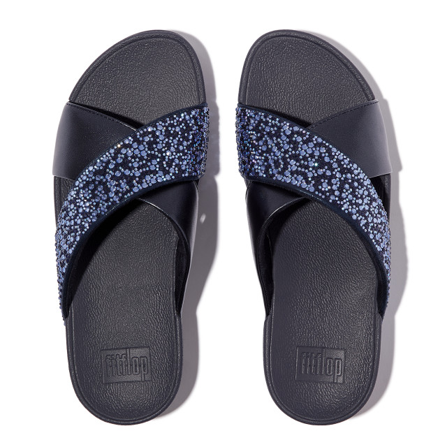 FitFlop Lulu crystal-mix metallic cross slides JE2 large