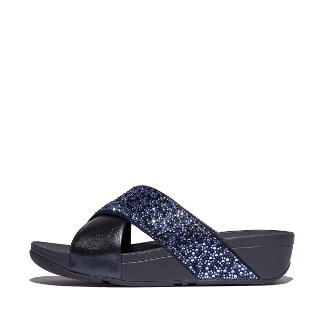 FitFlop Lulu crystal-mix metallic cross slides JE2 large