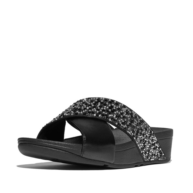 FitFlop Lulu crystal-mix metallic cross slides JE2 large