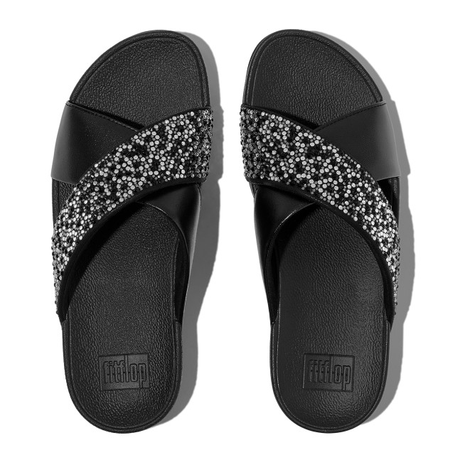 FitFlop Lulu crystal-mix metallic cross slides JE2 large