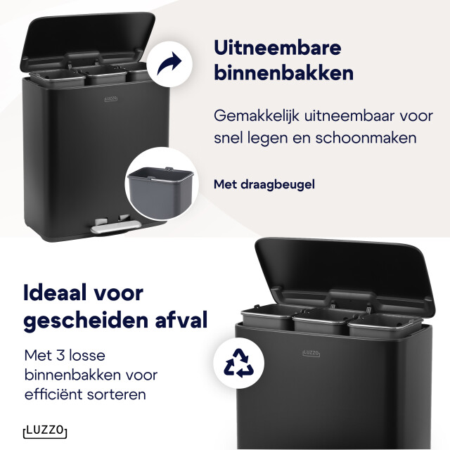 Luzzo ® pedaalemmer 51 liter 3x17 ltr afvalbak afvalscheiding - 3059051 large