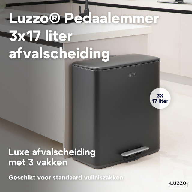 Luzzo ® pedaalemmer 51 liter 3x17 ltr afvalbak afvalscheiding - 3059051 large