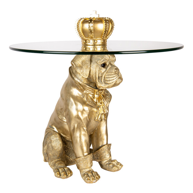 Clayre & Eef Bijzettafel rond hond Ø 55x55 cm kunststof glas 3058979 large