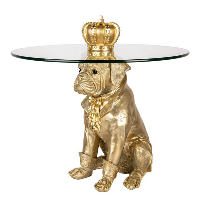 Clayre & Eef Bijzettafel rond hond Ø 55x55 cm kunststof glas 3058979 large