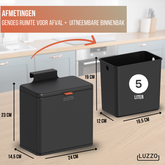 Luzzo ® loft groente afvalbak aanrecht afvalbakje 5 liter uitneembare 3059049 large