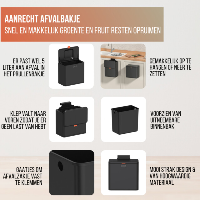 Luzzo ® loft groente afvalbak aanrecht afvalbakje 5 liter uitneembare 3059049 large