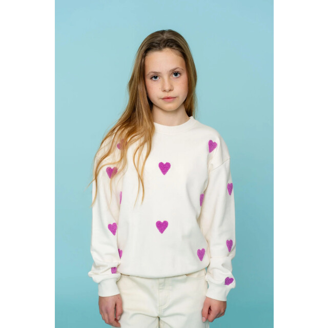 Geisha Zomer sweater meisjes hartjes terry licht / lavendel 52084K-21 - 000721 - light sand/lavender large