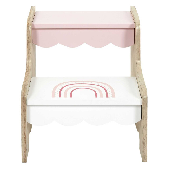 Home Deco Factory Houten kinderopstapje regenboog design roze wit 33 cm 3056989 large