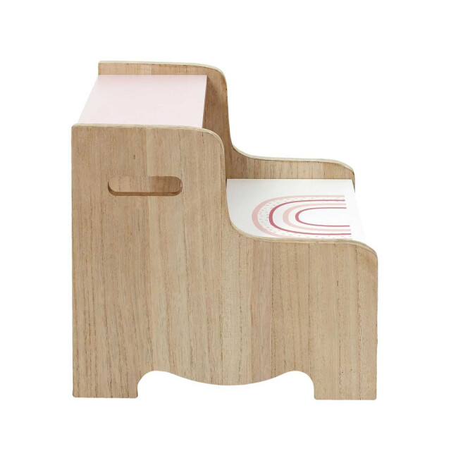 Home Deco Factory Houten kinderopstapje regenboog design roze wit 33 cm 3056989 large