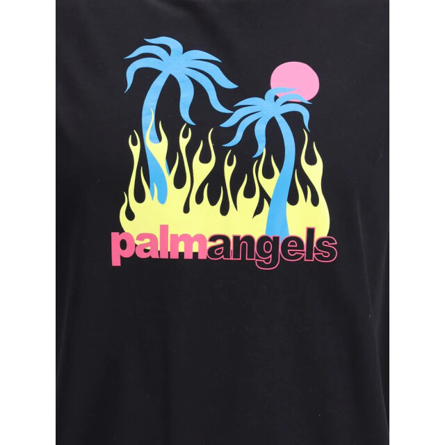 Palm Angels Burning oasi t-shirt met maxiprint voor dames Palm Angels Zwart Burning Oasi T-Shirt Met Maxiprint large