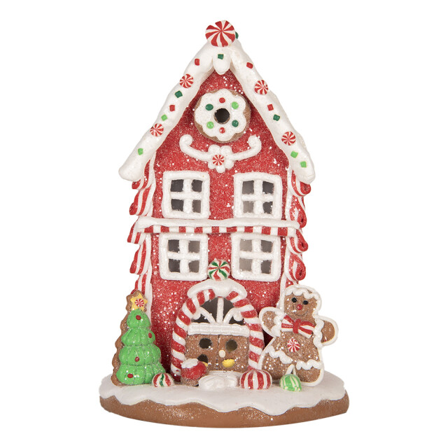 Clayre & Eef Gingerbread house met led 14x14x22 cm rood kunstleer metaal 3059621 large