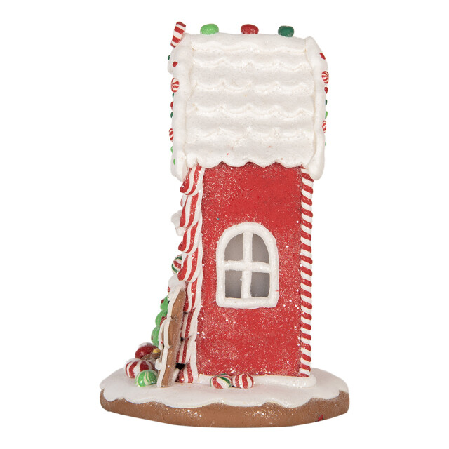 Clayre & Eef Gingerbread house met led 14x14x22 cm rood kunstleer metaal 3059621 large