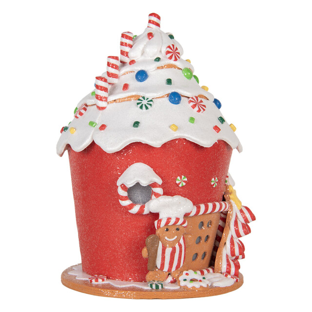 Clayre & Eef Gingerbread house met led 23x23x32 cm wit kunststof 3059619 large