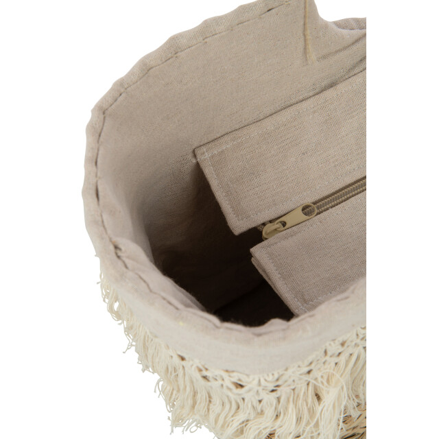 J-Line strandtas franjes gevlochten zeegras nat/creme 40x16x29cm 3009279 large
