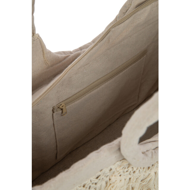 J-Line strandtas franjes gevlochten zeegras nat/creme 40x16x29cm 3009279 large