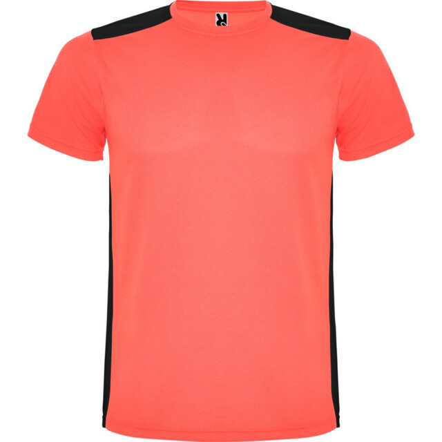 Roly Unisex detroit sport t-shirt met korte mouwen voor volwassenen UTPF4445_fluorescentcoralsolidblack large