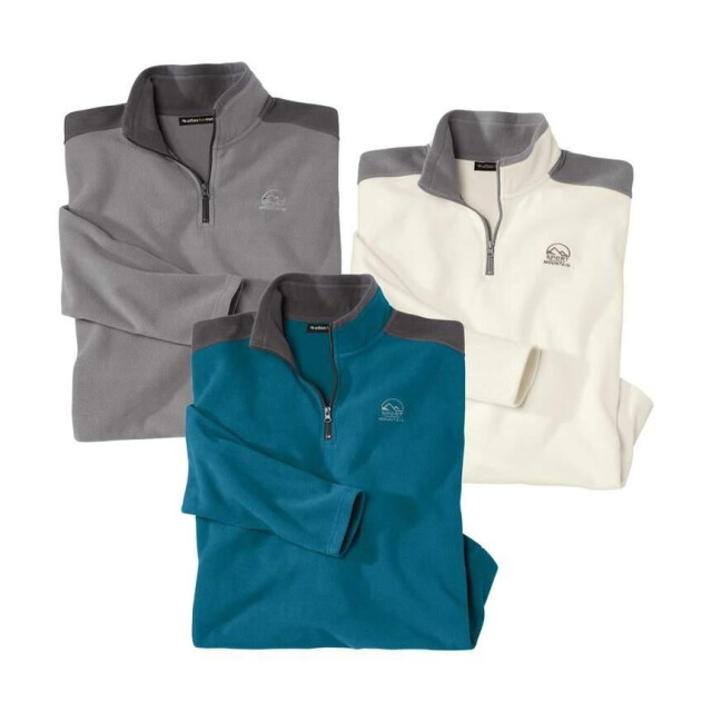 Atlas For Men Heren microfleece trui met halve rits (pack of 3) UTAF2097_greyecrublue large
