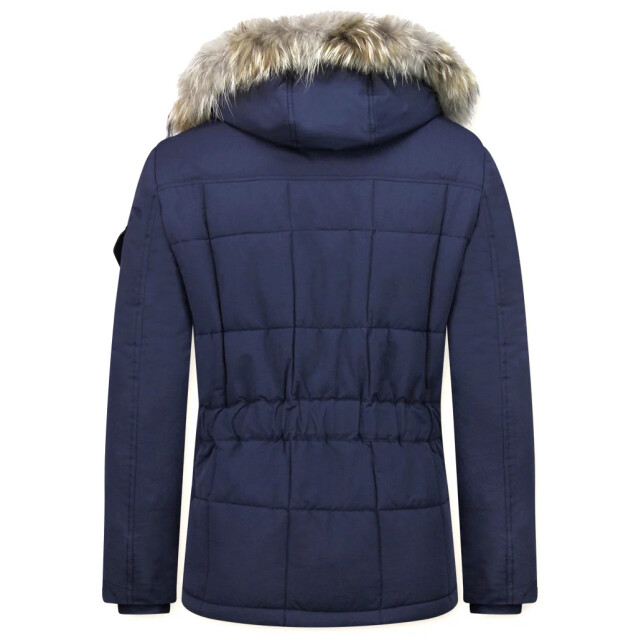 Beluomo Lange donker winterjas parka met bontkraag 5192B large