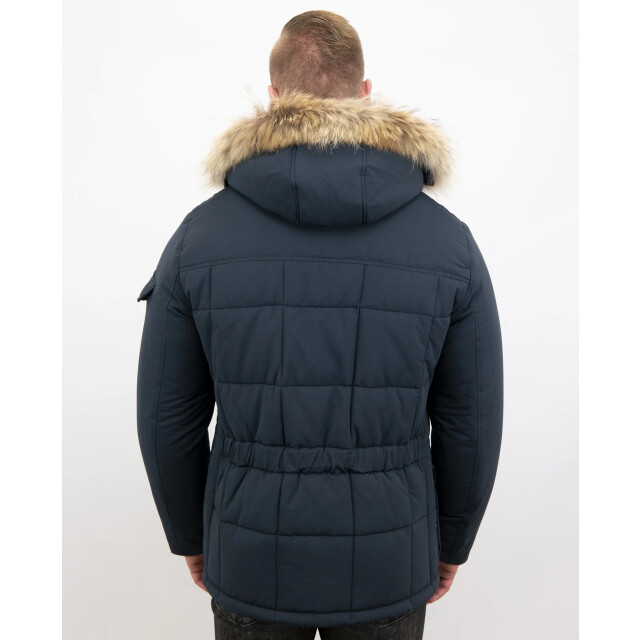 Beluomo Lange donker winterjas parka met bontkraag 5192B large
