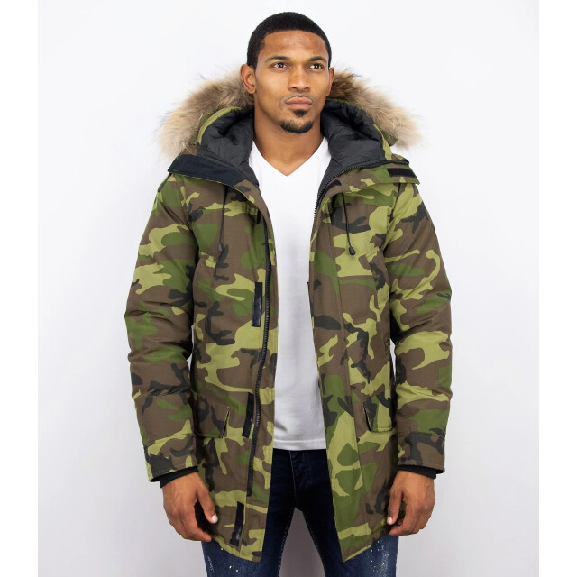 Y Chrom Lange parka jas met bontkraag P-213C large