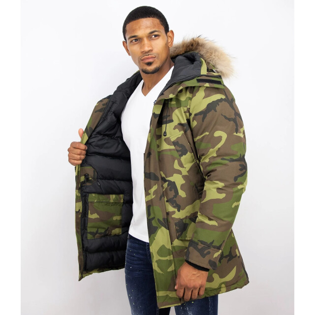 Y Chrom Lange parka jas met bontkraag P-213C large