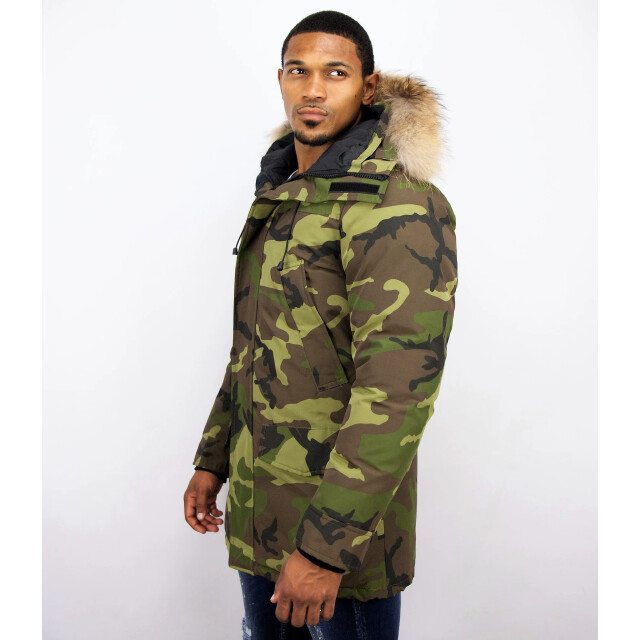 Y Chrom Lange parka jas met bontkraag P-213C large