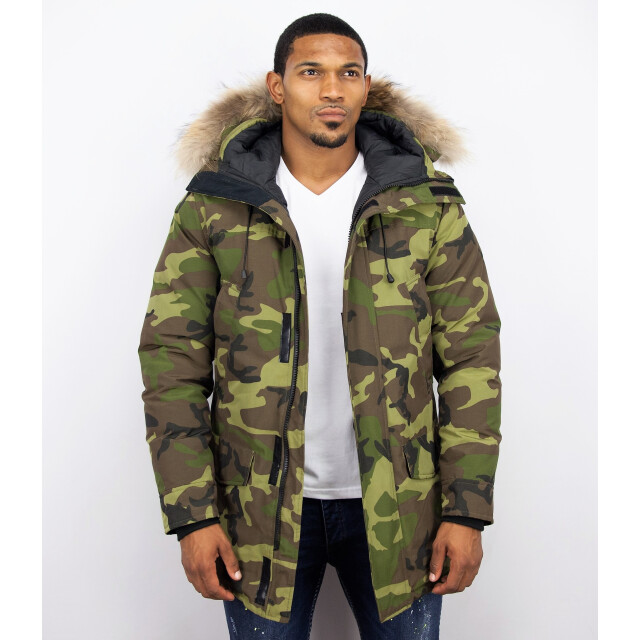 Y Chrom Lange parka jas met bontkraag P-213C large