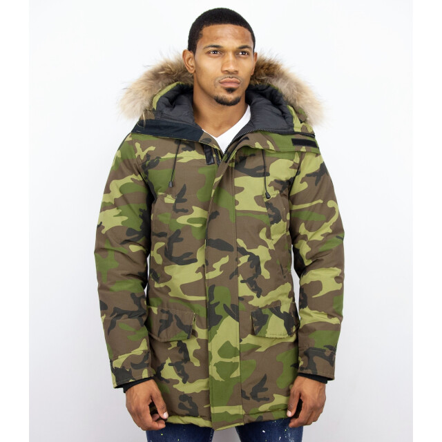 Y Chrom Lange parka jas met bontkraag P-213C large