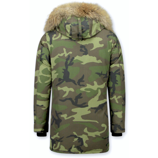Y Chrom Lange parka jas met bontkraag P-213C large