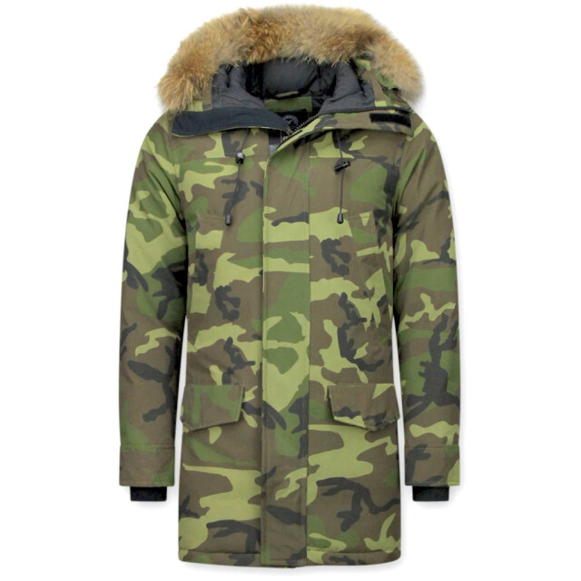 Y Chrom Lange parka jas met bontkraag P-213C large