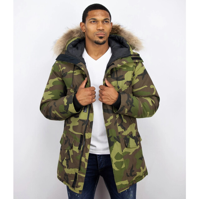 Y Chrom Lange parka jas met bontkraag P-213C large
