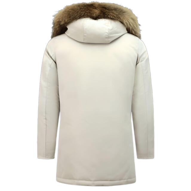 Enos Winterjas parka met grote echte bontkraag beige PI-7169-R large