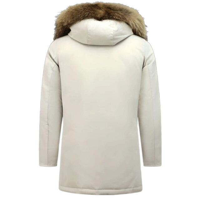 Enos Winterjas parka met grote echte bontkraag beige PI-7169-R large