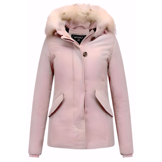 Matogla Korte winterjas met te echte bontkraag roze 5897P large