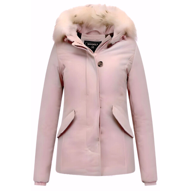 Matogla Korte winterjas met te echte bontkraag roze 5897P large