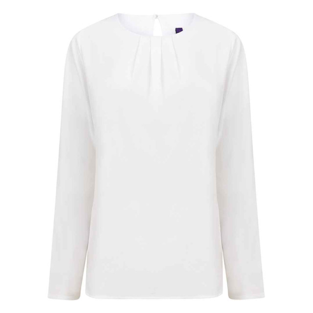 Henbury Blouse met lange mouwen en geplooide voorkant voor dames UTLT5764_white large