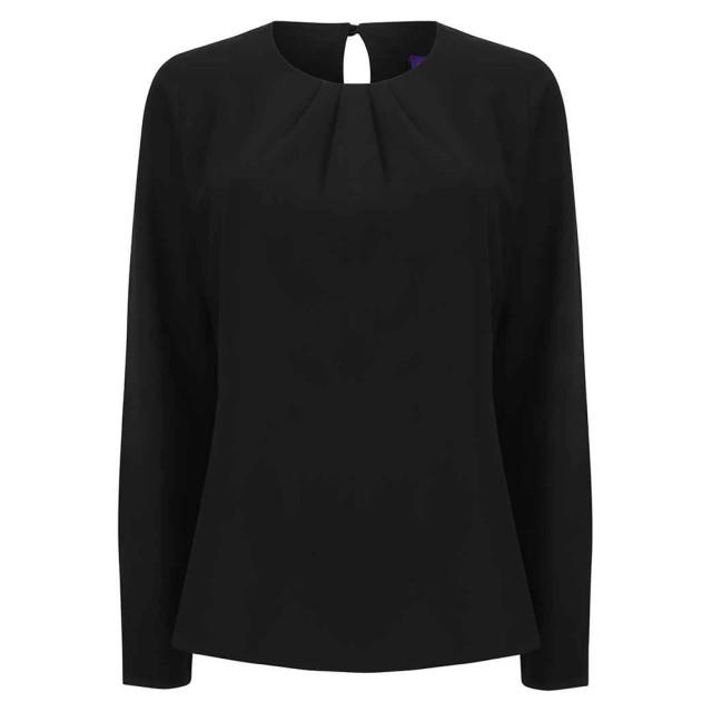 Henbury Blouse met lange mouwen en geplooide voorkant voor dames UTLT5764_black large