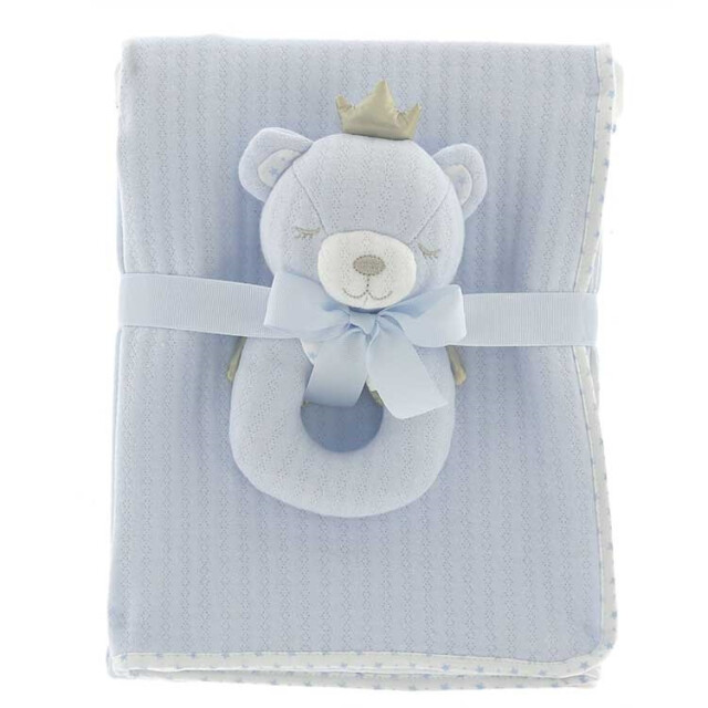 Unique Living blanket+rattle baby bear 100x75cm blue 3014467 large