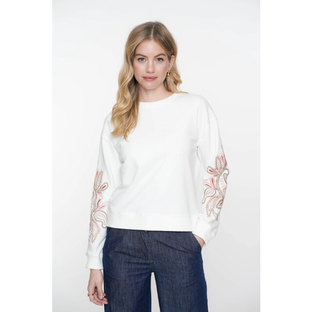 Geisha 52140-24 010 sweater embroiderd sleeves off-white 52140-24 010 large