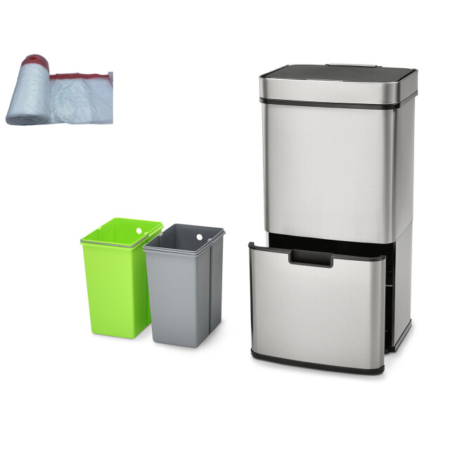 4cookz ® smart waste rvs afvalscheidingsprullenbak met sensor 72 liter met 70 3047789 large