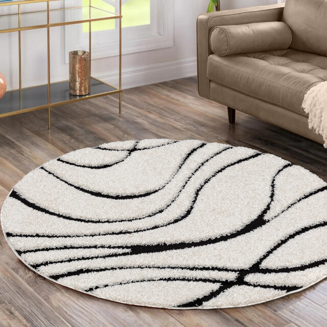 Muratap Luxus shaggy plus hoogpolig vloerkleed skandi design /zwart rond - 3046059 large