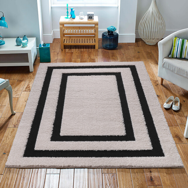 Muratap Luxus shaggy plus hoogpolig vloerkleed modern geometrisch design creme/zwart 3046119 large