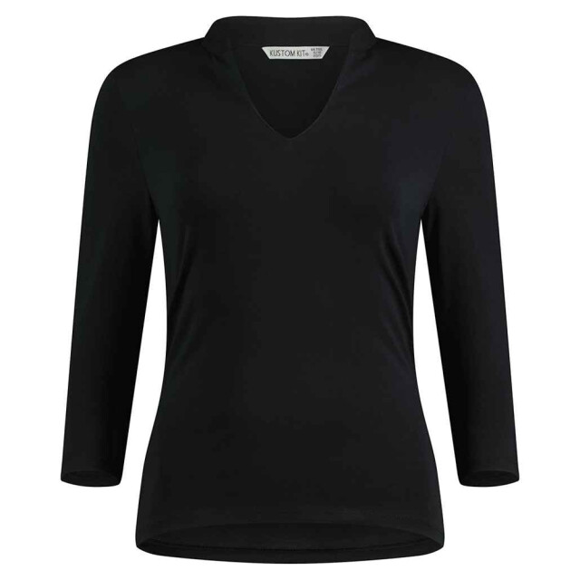 Kustom Kit Dames top met mandarijnkraag en 3/4 mouwen UTLT5973_black large