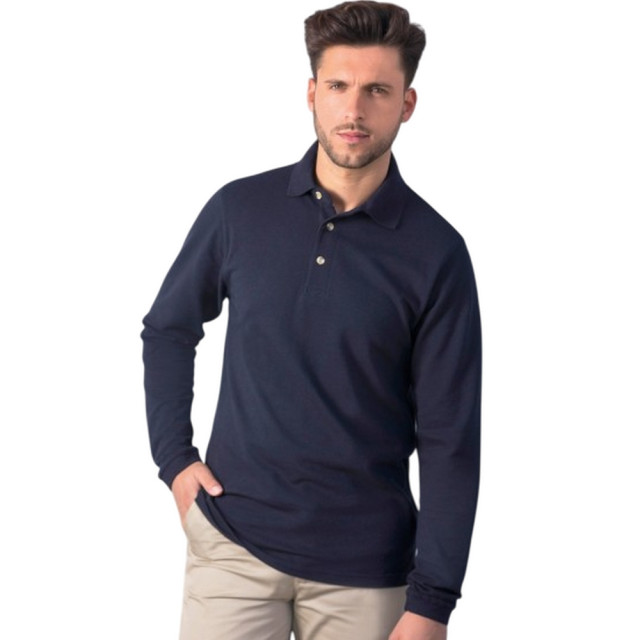 Henbury Herenpolo piqué katoen met lange mouwen UTLT3747_navy large