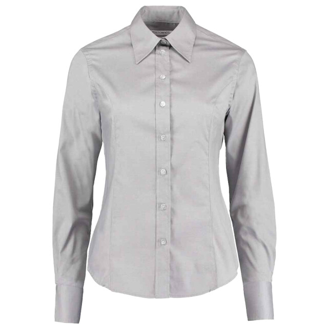 Kustom Kit Dames zakelijk oxford getailleerde overhemd met lange mouwen UTLT5118_silvergreysolid large