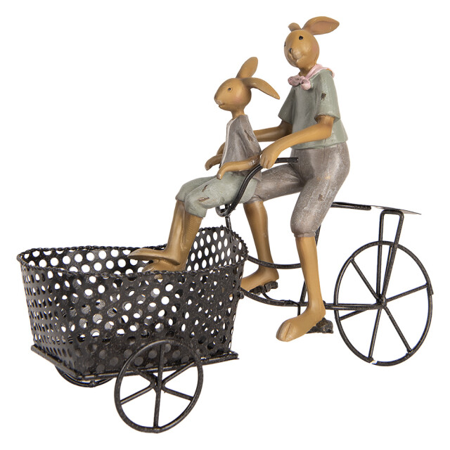 Clayre & Eef Decoratie beeld konijnen 28x12x23 cm kunststof fiets 3061320 large