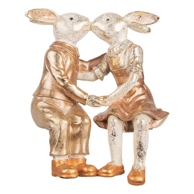 Clayre & Eef Decoratie beeld konijnen 32x17x35 cm roze kunststof 3061815 large