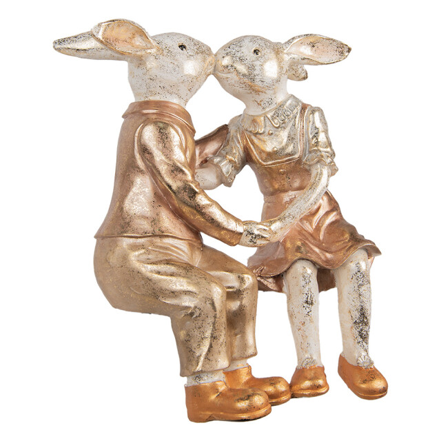 Clayre & Eef Decoratie beeld konijnen 32x17x35 cm roze kunststof 3061815 large