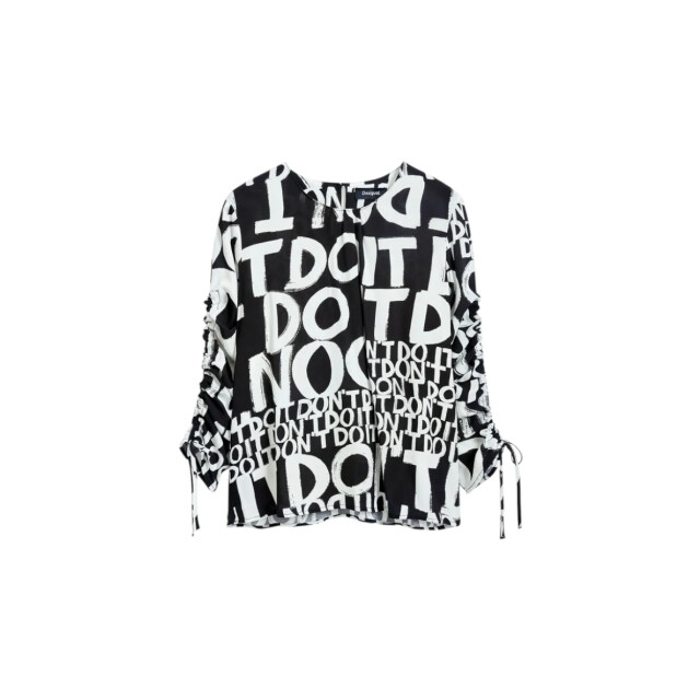 Desigual Blouse met letters en strik Desigual Zwarte Blouse Met Letters En Strik large