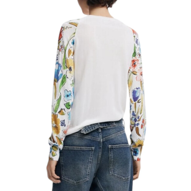 Desigual Te trui met bloemenmouwen Desigual Witte Trui Met Bloemenmouwen large